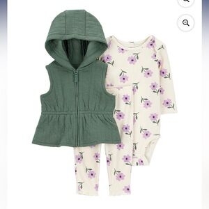 NEW 🆕 Carter's 3-piece set Olive Hooded Vest with Floral Onesie size newborn NWT